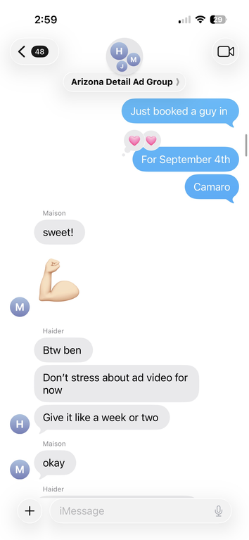 Client text: booked a Camaro