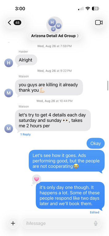 Client text: killing it