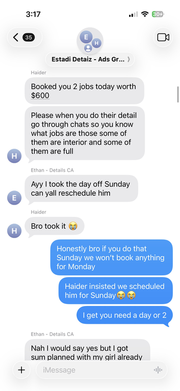 Client text: 2 jobs $600