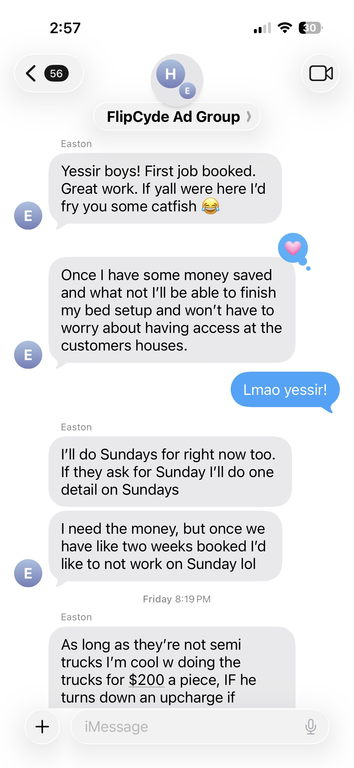 Client text: first job booked